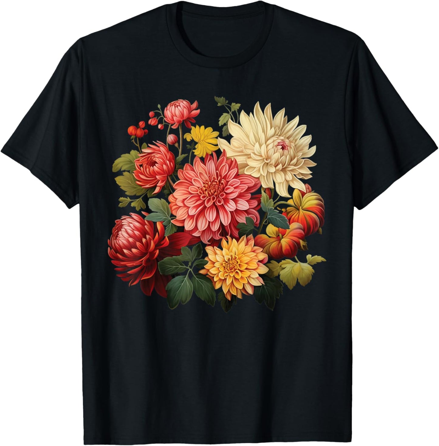 Vintage Dahlia Flower Graphic T-Shirt - T-Shirt | Black