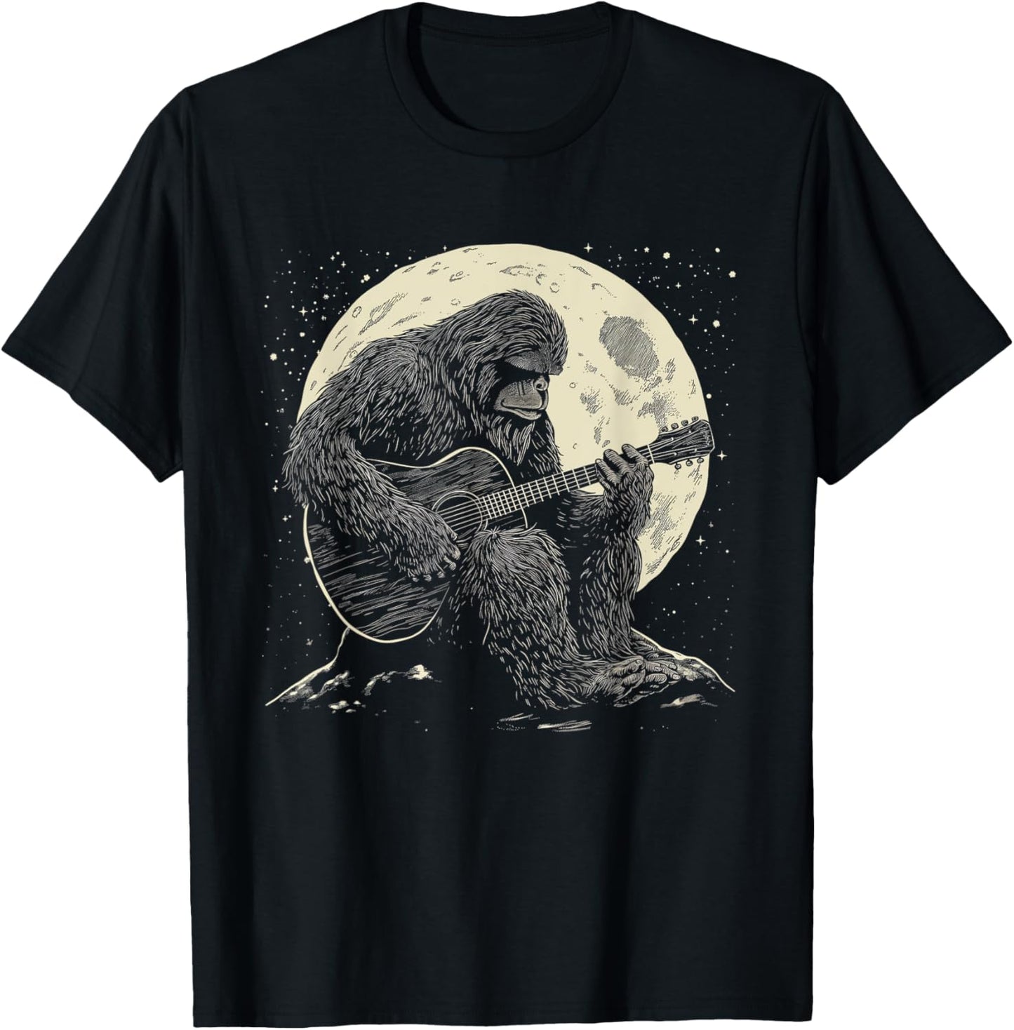 Bigfoot Playing Guitar Player Funny Sasquatch Guitarist T-Shirt - T-Shirt | Black