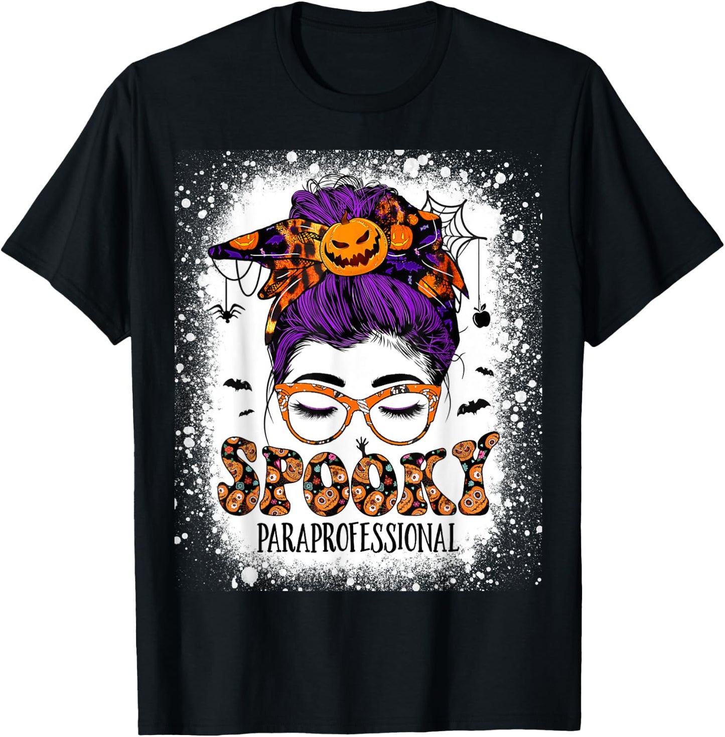 Spooky Paraprofessional Life Halloween Messy Bun Teacher Women T-Shirt - T-Shirt | Black