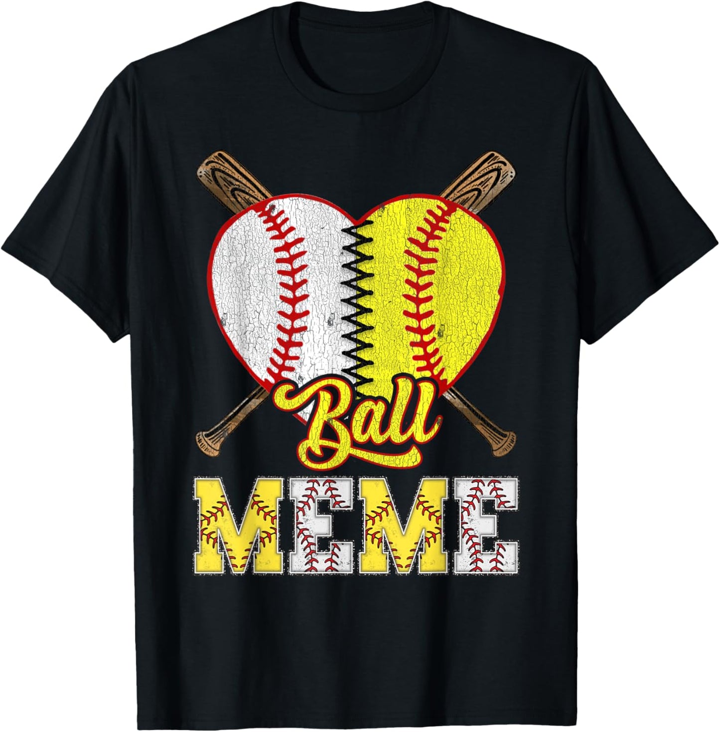Meme Of Both Ball Meme Half Baseball Softball T-Shirt - T-Shirt | Black