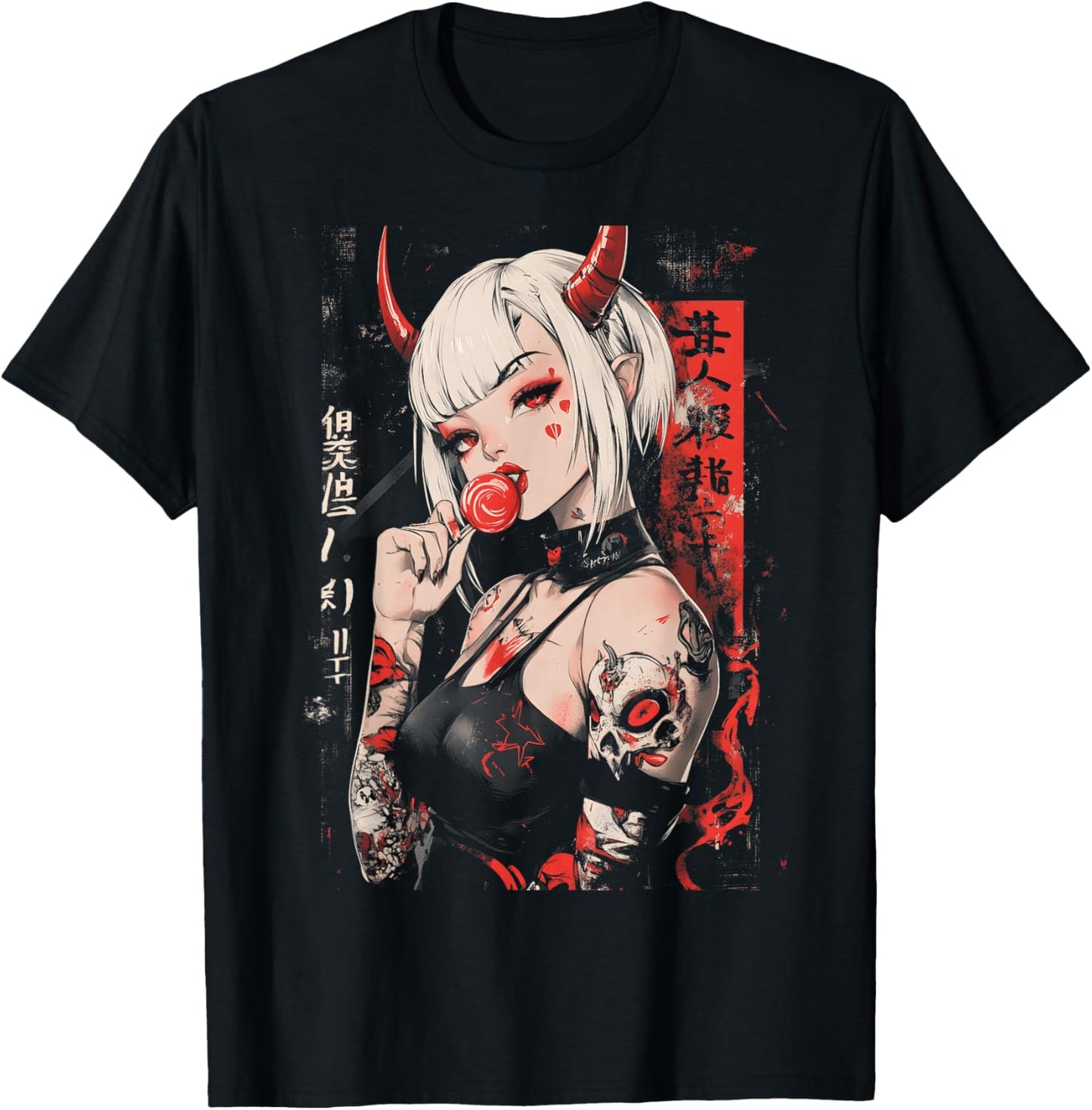 Goth Grunge Girl Waifu Demon Anime Horror Alt Aesthetic T-Shirt - T-Shirt | Black