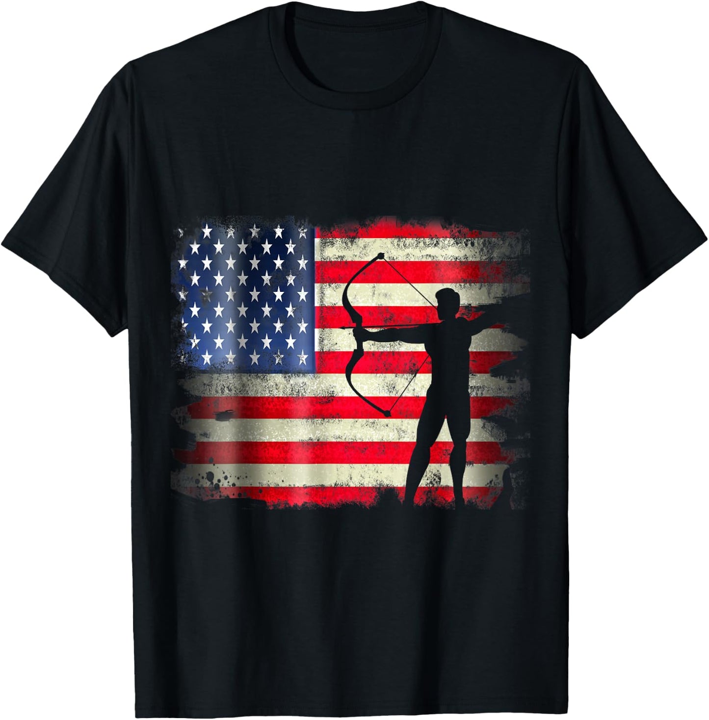 Archery Patriotic American Flag 4th of July Archer Women Kids Men T-Shirt - T-Shirt | Black
