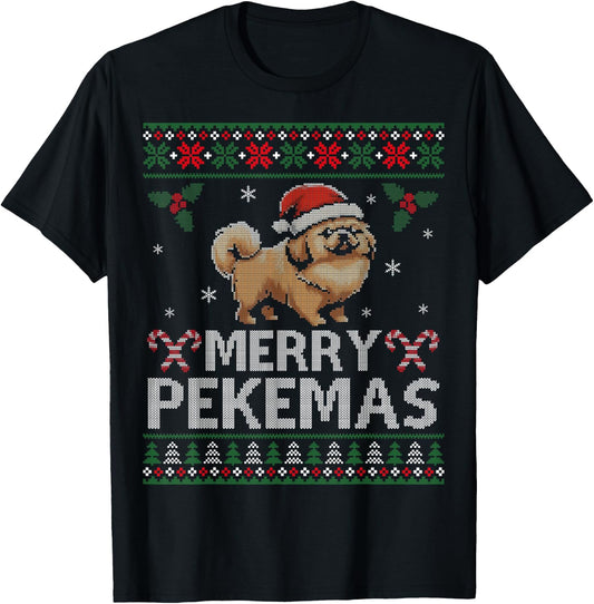 Pekingese Dog Lover Christmas Ugly Xmas Sweater Peke Gift Women Kids T-Shirt - T-Shirt | Black