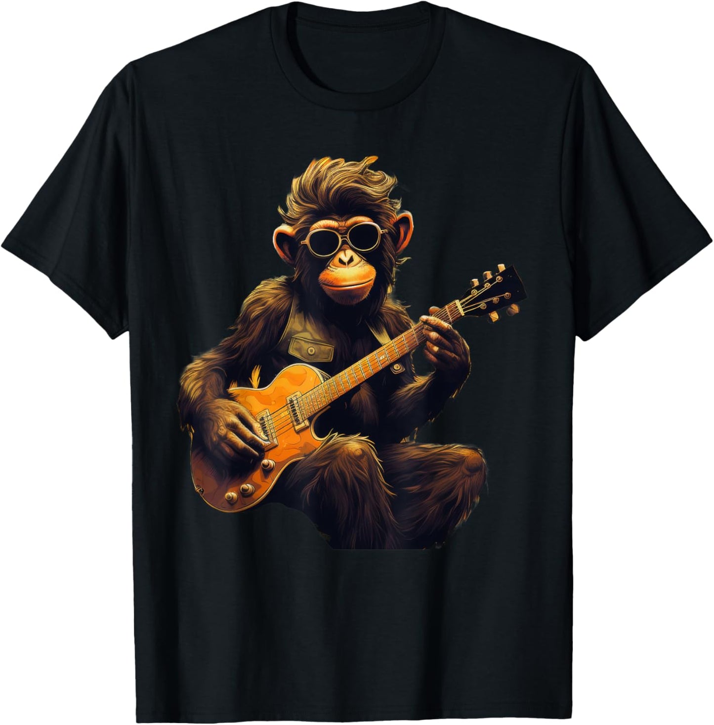 Cute Monkey Playing Guitar Monkeys Musician Music T-Shirt - T-Shirt | Black