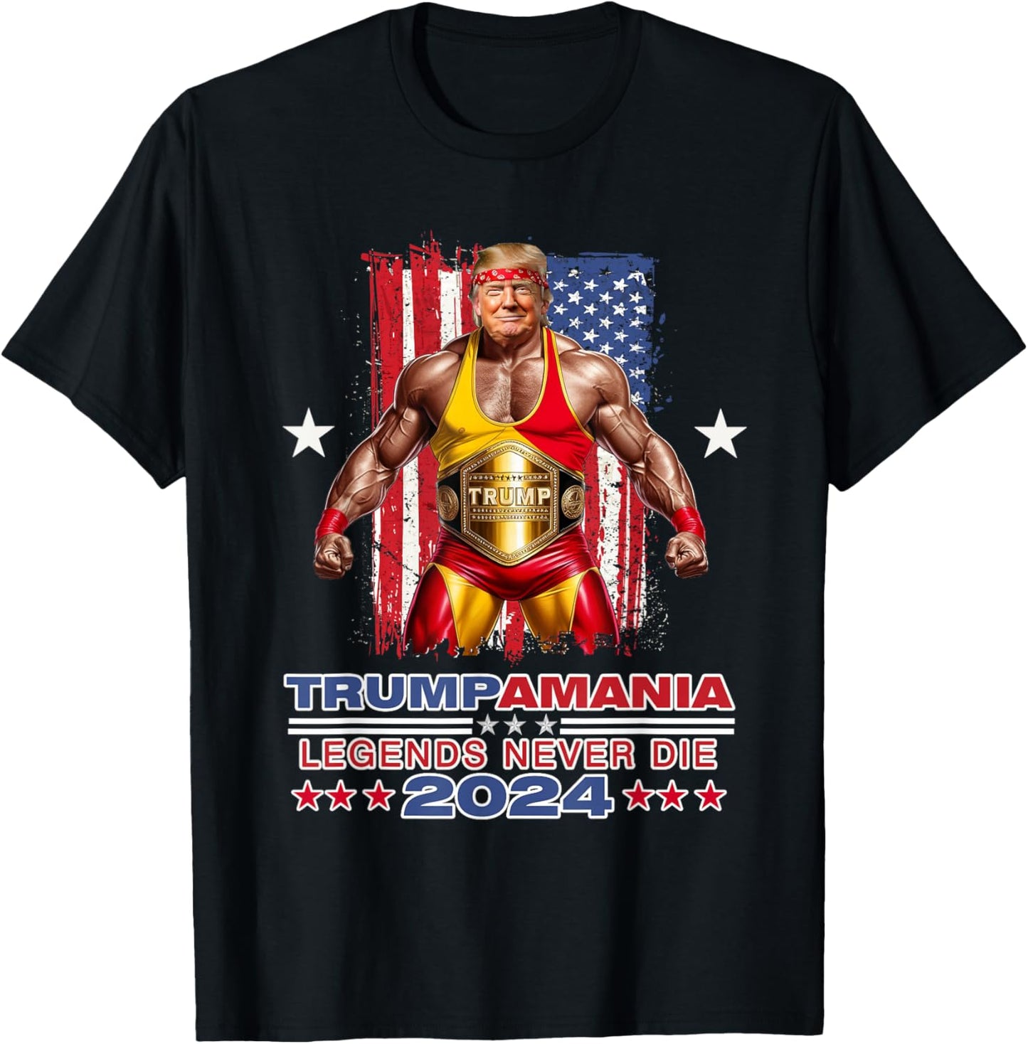 Retro Trump Funny Wrestling Meme Trumpamania 2024 T-Shirt - T-Shirt | Black