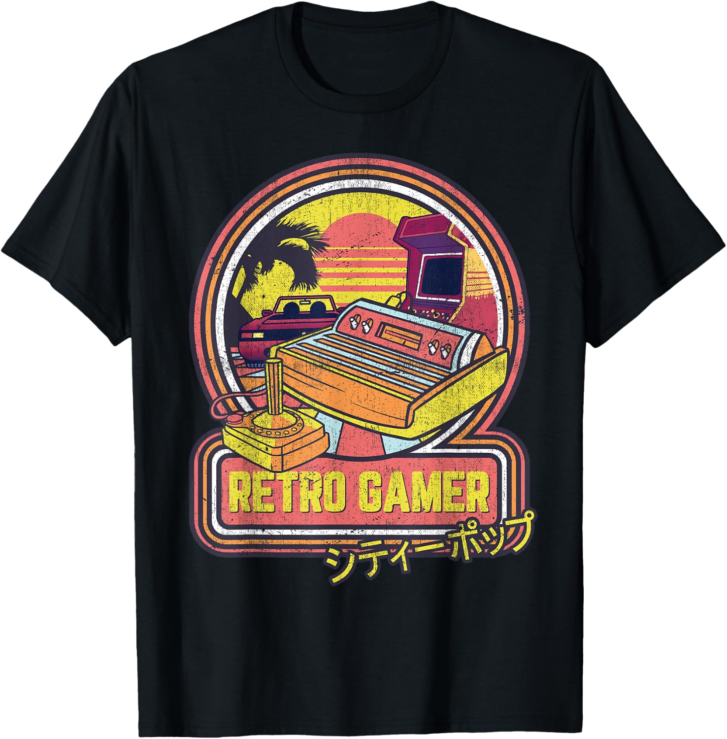 Retro Gamer Vintage 80s & 90s Japanese Arcade Video Games T-Shirt - T-Shirt | Black
