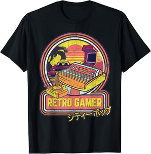 Retro Gamer Vintage 80s & 90s Japanese Arcade Video Games T-Shirt - T-Shirt | Black
