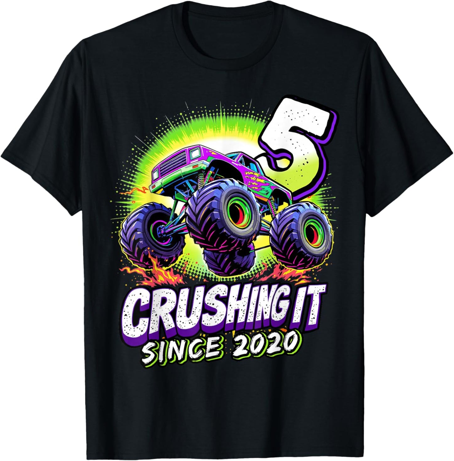 Birthday Monster Truck 5 year Old Boys 5th Party Born 2020 T-Shirt - T-Shirt | Black