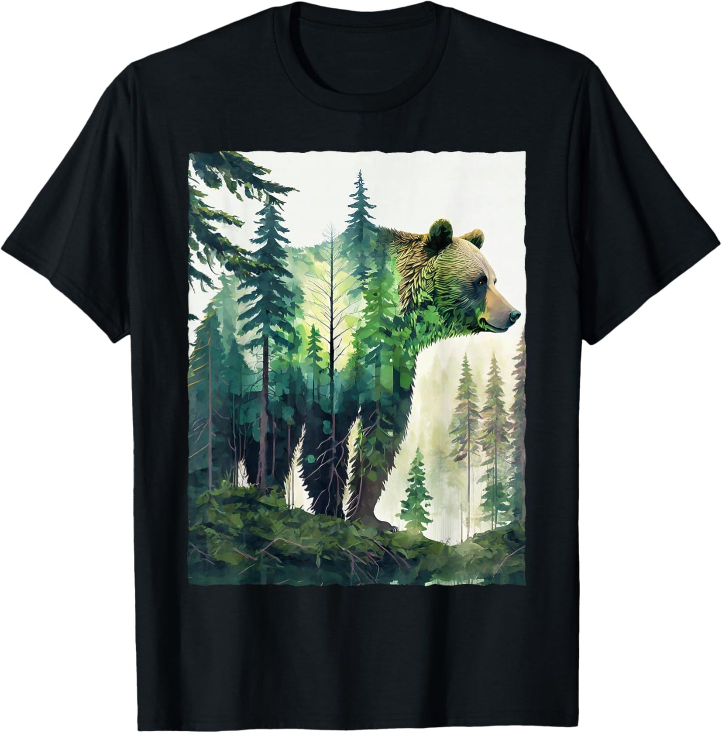 Grizzly Bear Forest Nature Silhouette Hiking Camping Outdoor T-Shirt - T-Shirt | Black