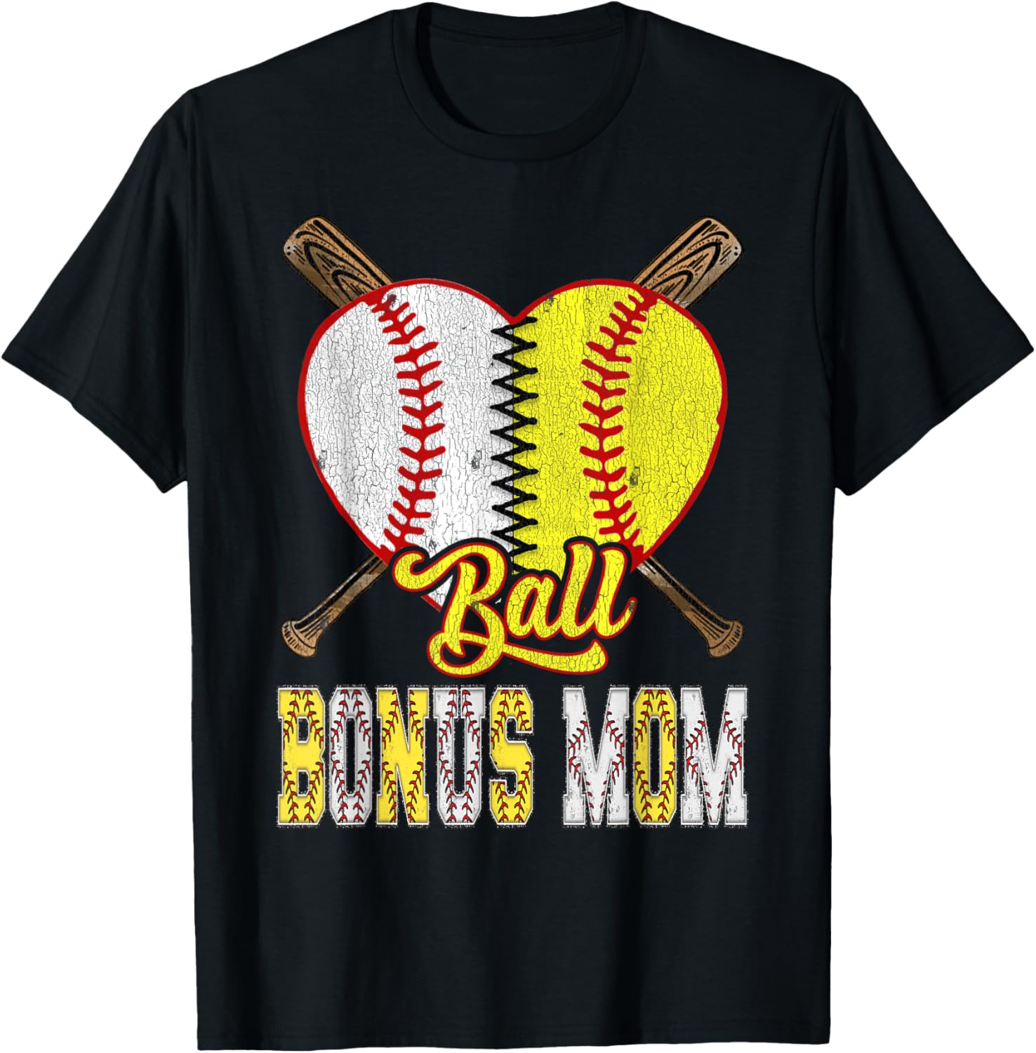 Bonus Mom Of Both Ball Bonus Mom Half Baseball Softball T-Shirt - T-Shirt | Black