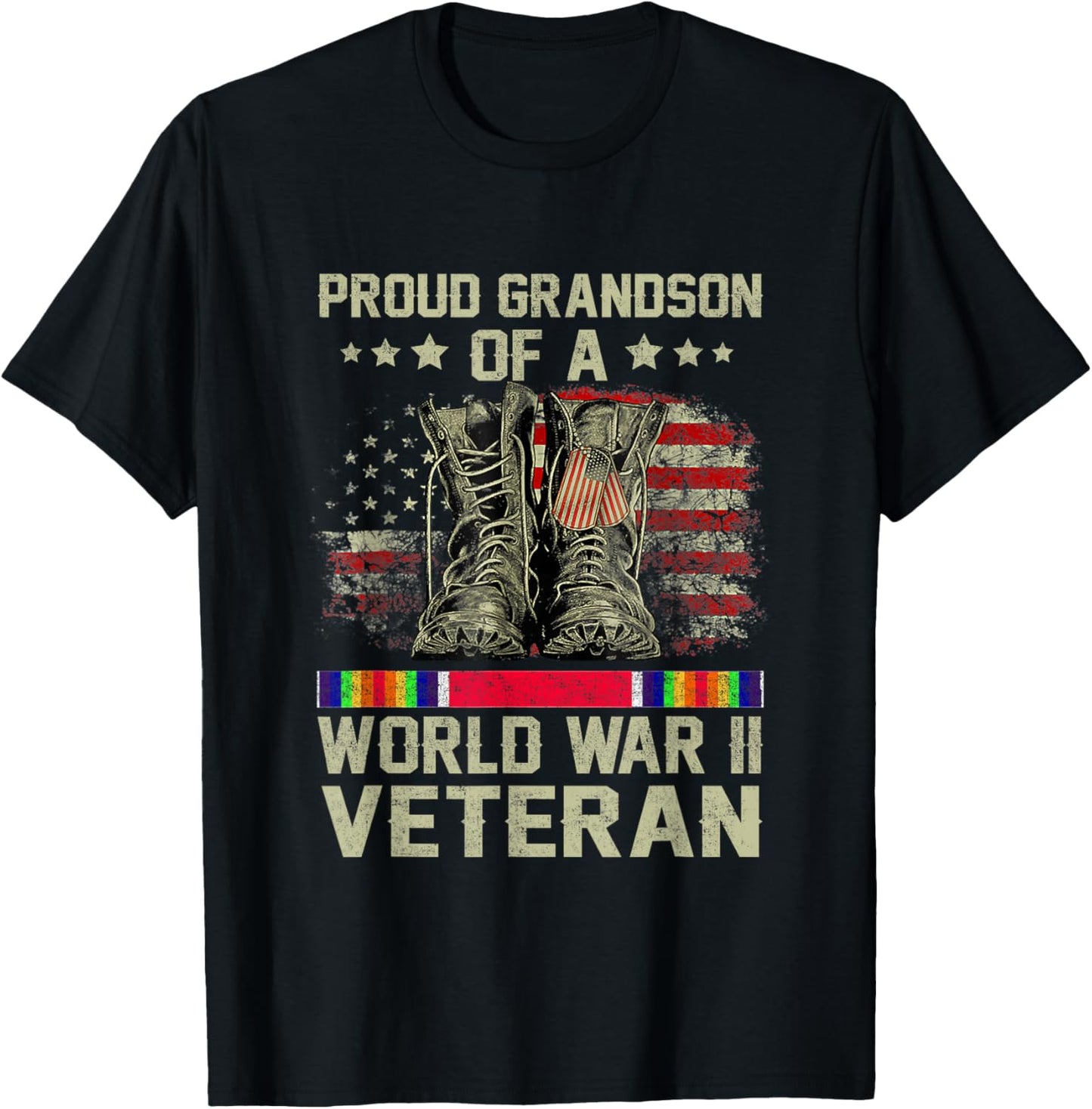 Proud Grandson Of World War 2 Vet Proud WWII Veteran T-Shirt - T-Shirt | Black