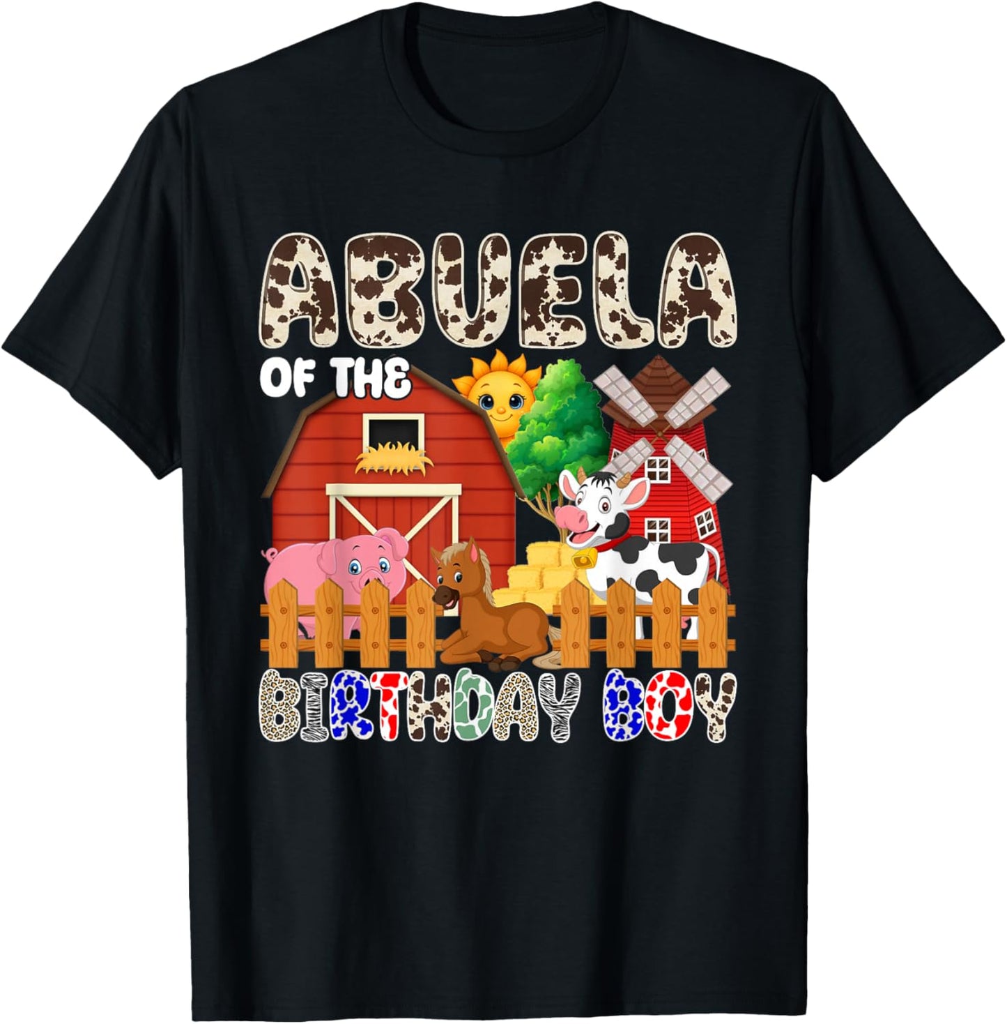 Abuela of The Bday Boy Farm Animals Matching Farm Theme T-Shirt - T-Shirt | Black