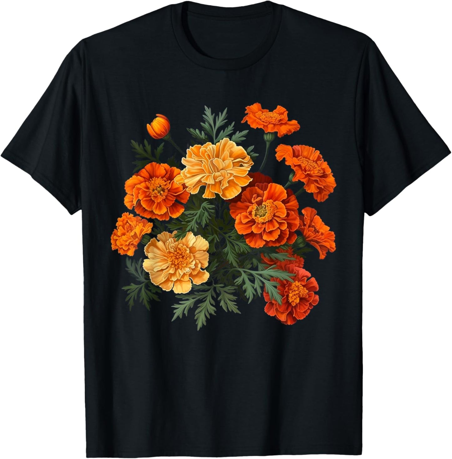 Birth Month Marigold Flower Floral Bouquet Flowers Lovers T-Shirt - T-Shirt | Black