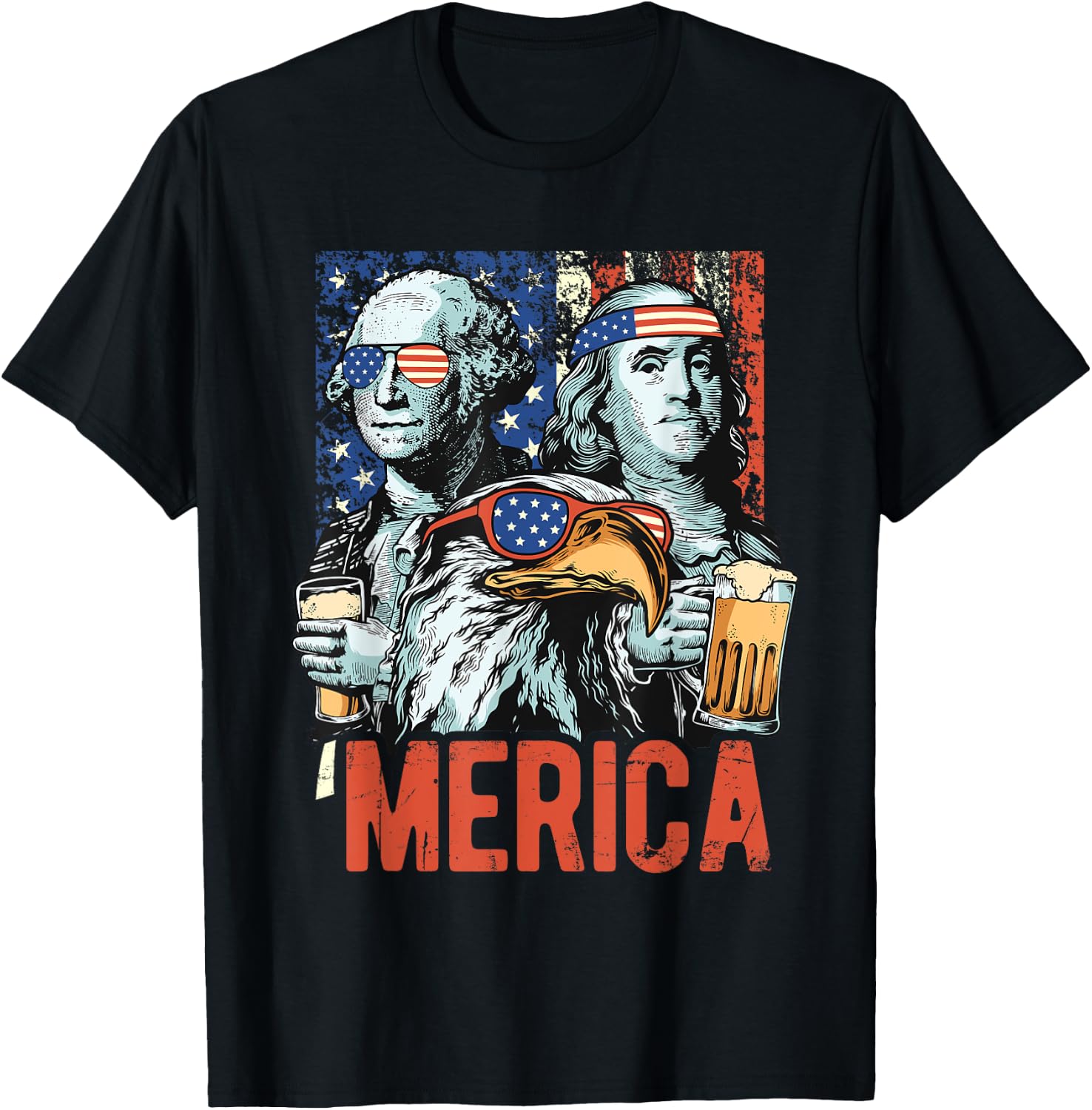 Patriotic Merica George Washington American Flag 4th of July Women Men T-Shirt - T-Shirt | Black