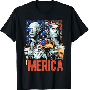Patriotic Merica George Washington American Flag 4th of July Women Men T-Shirt - T-Shirt | Black