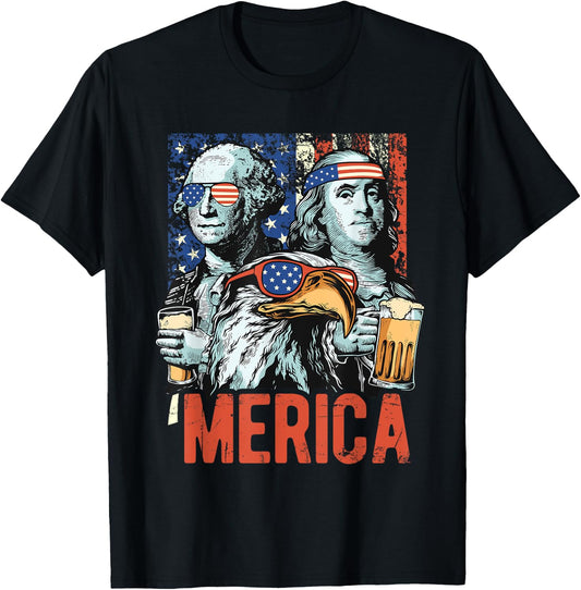 Patriotic Merica George Washington American Flag 4th of July Women Men T-Shirt - T-Shirt | Black