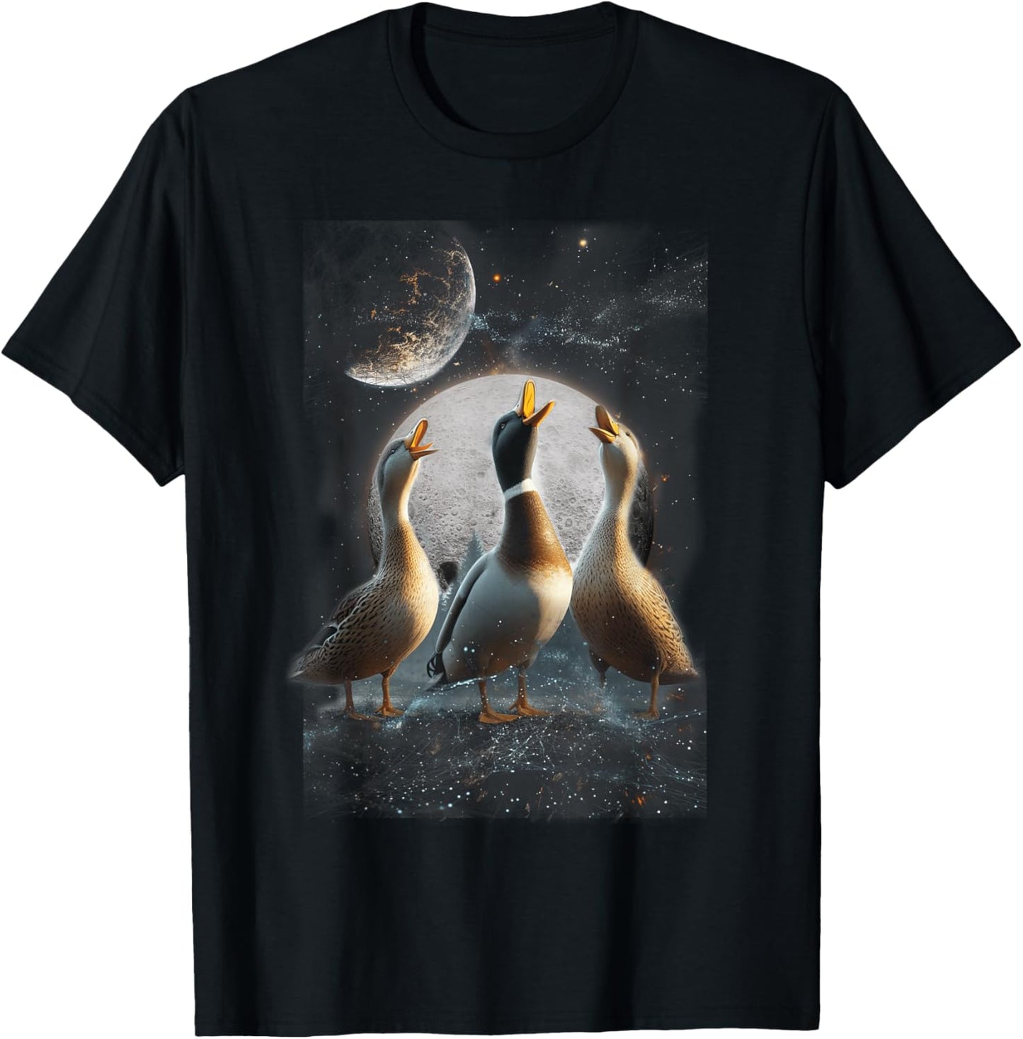 Three Ducks Howling At The Moon Funny Pet Parody Duck T-Shirt - T-Shirt | Black