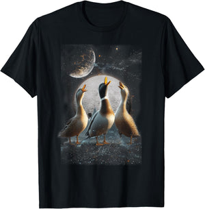 Three Ducks Howling At The Moon Funny Pet Parody Duck T-Shirt - T-Shirt | Black