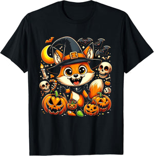Halloween Fox Witch Pumpkin Fox T-Shirt - T-Shirt | Black