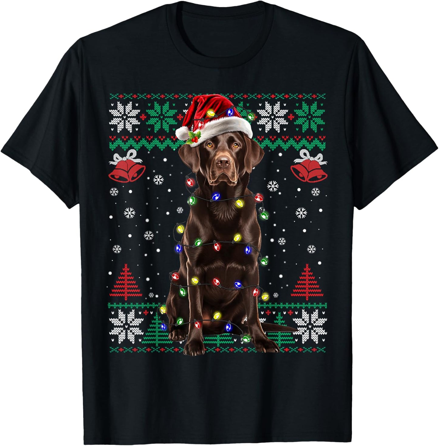 Chocolate Lab Christmas Santa Hat Dog Ugly Sweater T-Shirt - T-Shirt | Black
