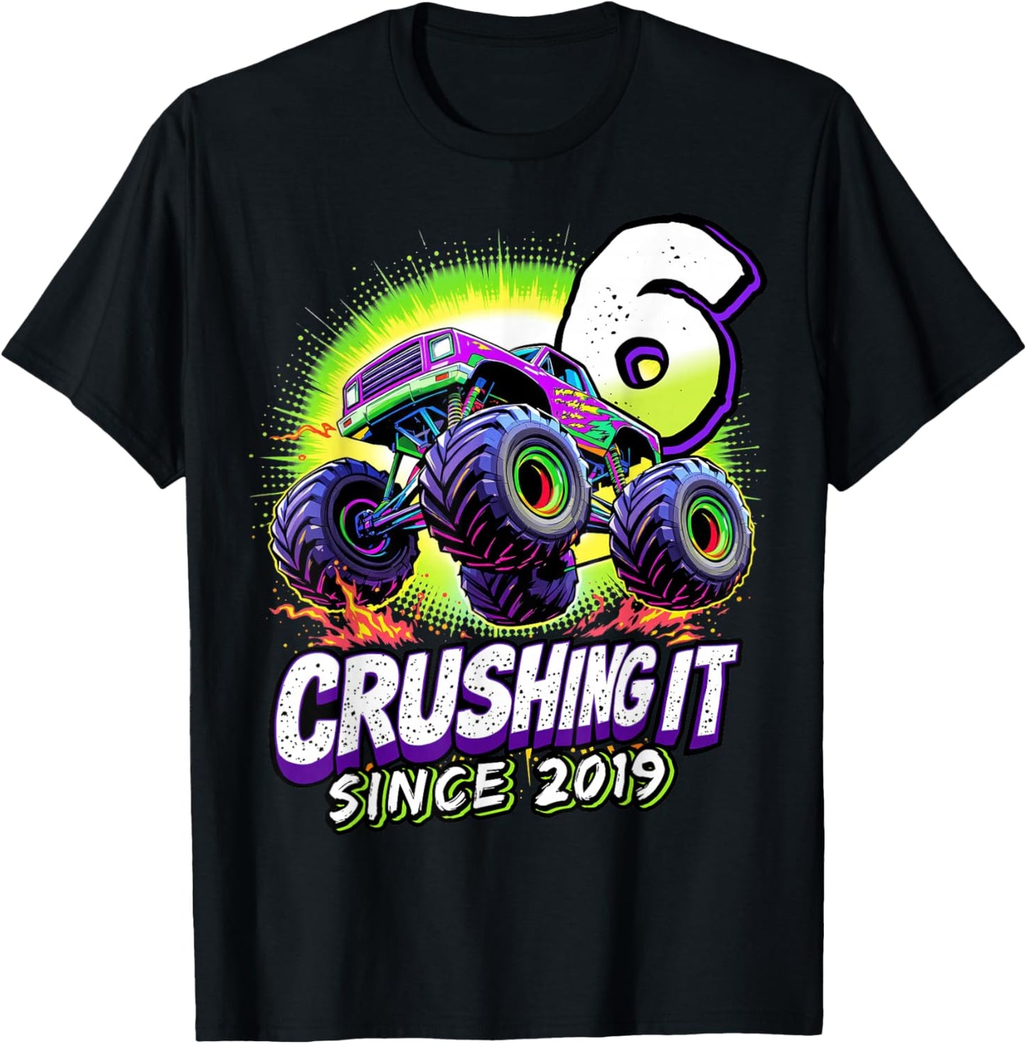 Birthday Monster Truck 6 year Old Boys 6th Party Born 2019 T-Shirt - T-Shirt | Black