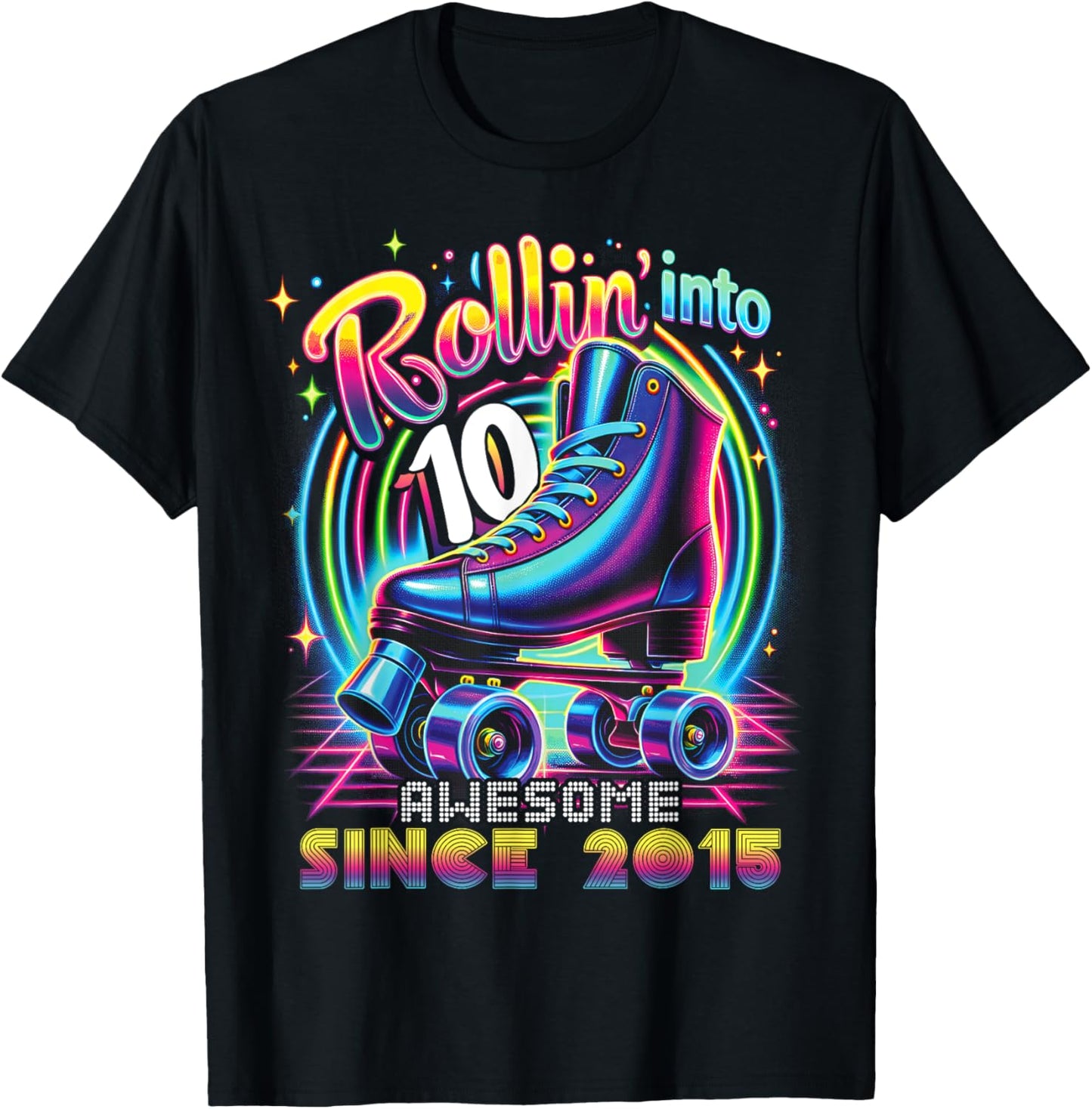 Birthday Roller Skating 10th Girl Rollin into 10 Skate Party T-Shirt - T-Shirt | Black