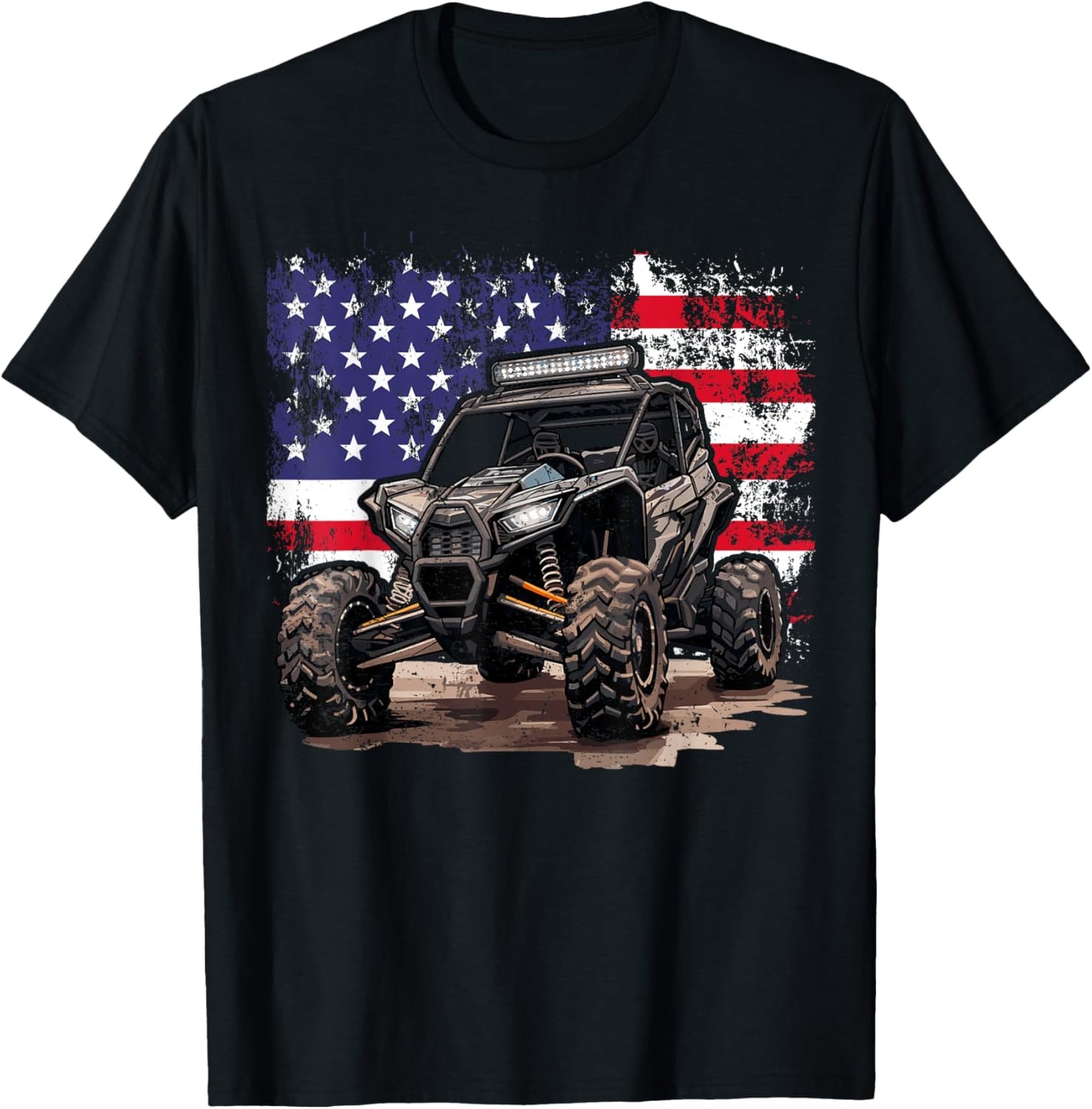 American UTV SXS 4 Wheeler Side By Side 4th Of July UTV Dad T-Shirt - T-Shirt | Black