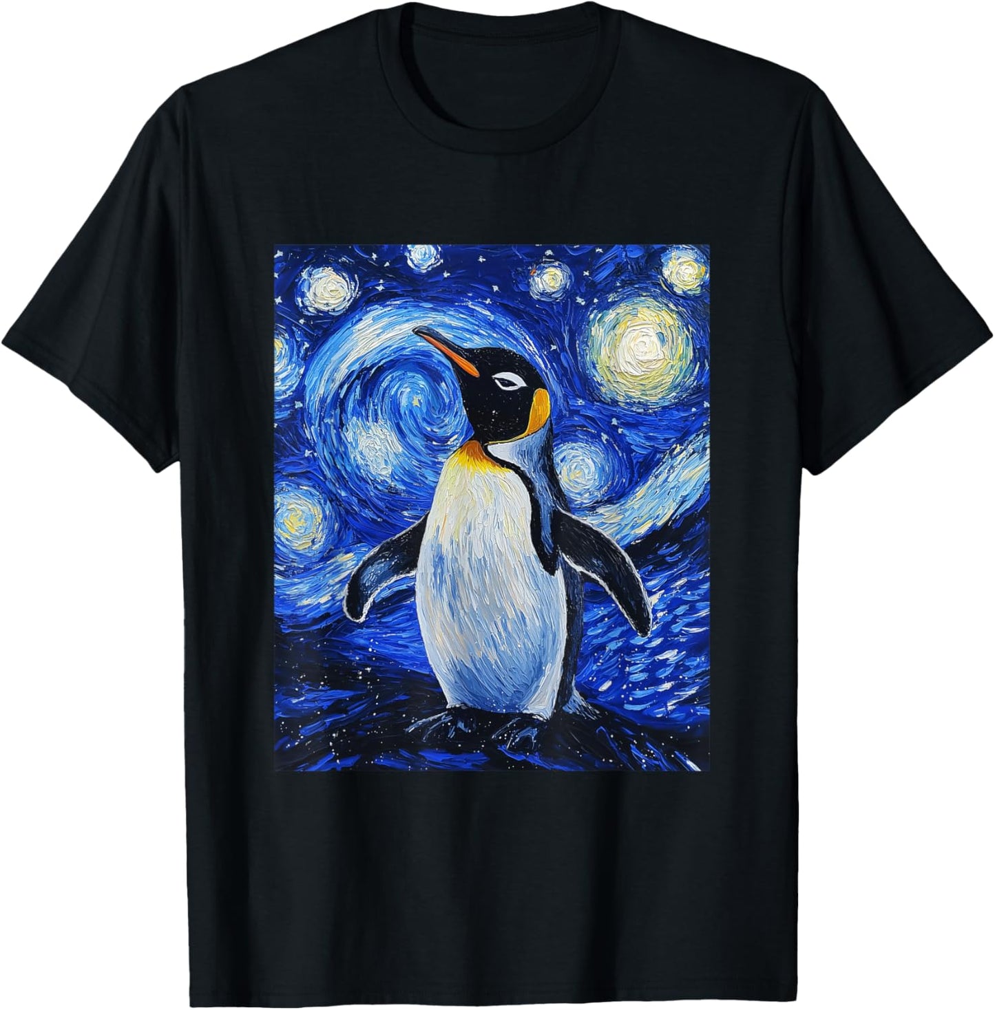 Penguin Bird - Van Gogh Style - Starry Night T-Shirt - T-Shirt | Black
