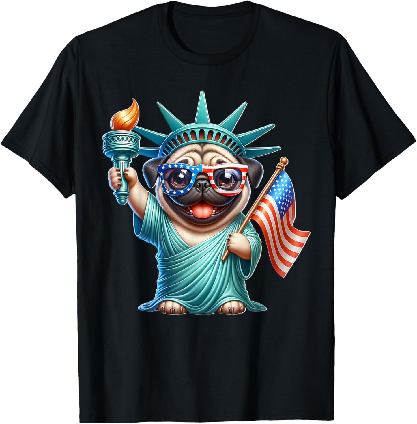 Pug July 4th Liberty Fourth of July Pug T-Shirt - T-Shirt | Black