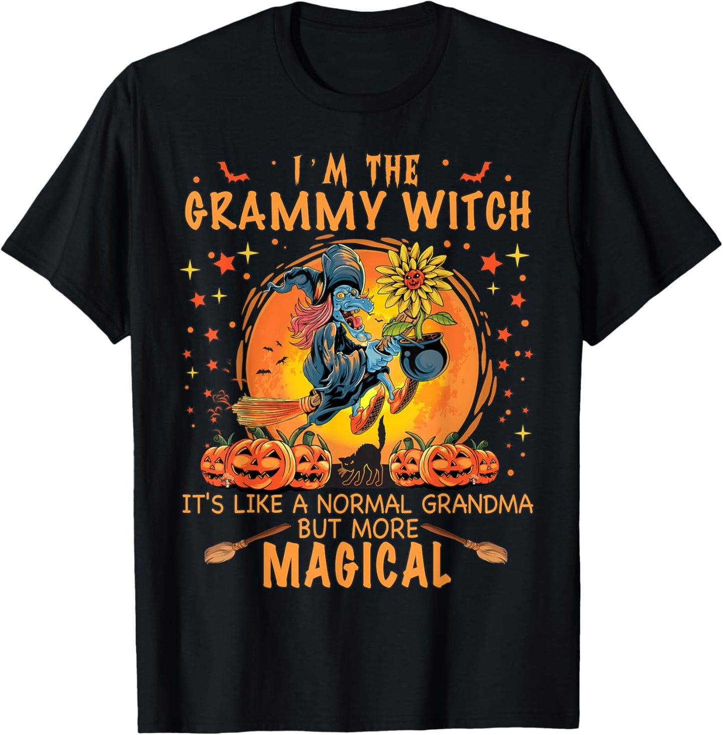 I'm The Grammy Witch Like A Normal Grandma Sunflower Pumpkin T-Shirt - T-Shirt | Black