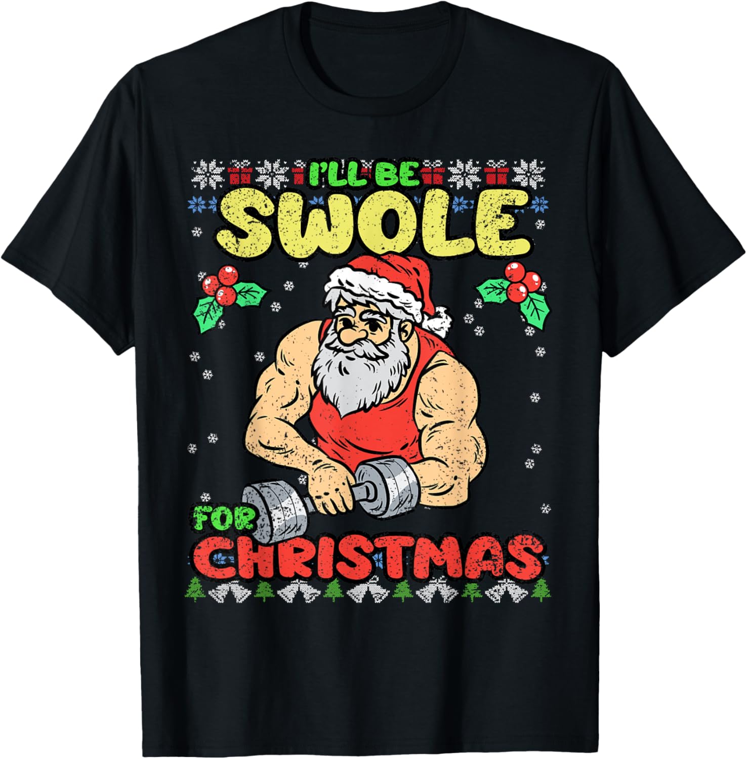 Swole Santa Christmas Pajama Funny X-Mas Gym Fitness Workout T-Shirt - T-Shirt | Black