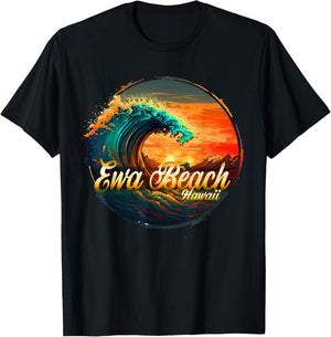 Ewa Beach, Hawaii Wave, Surf, Logo T-Shirt - T-Shirt | Black