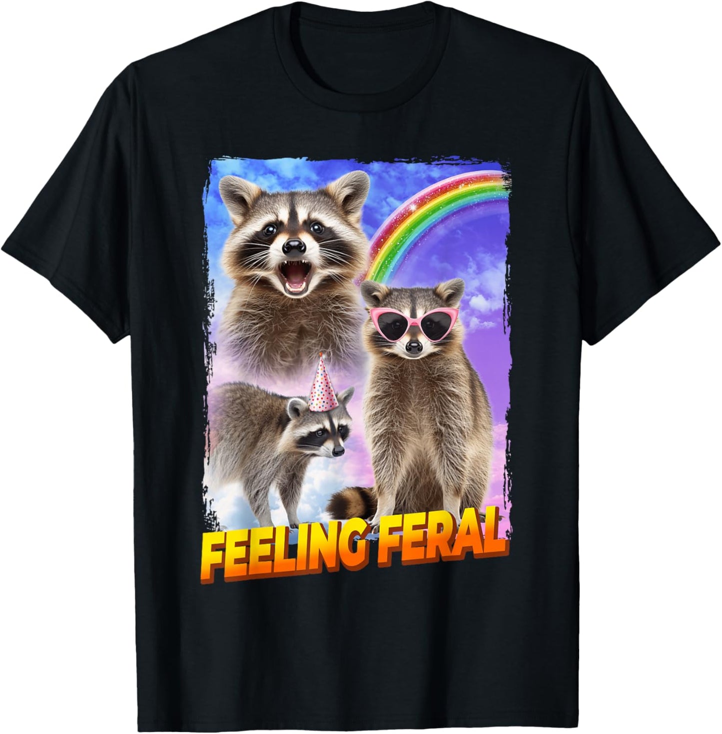 Feelin Feral Raccoon T-Shirt - T-Shirt | Black