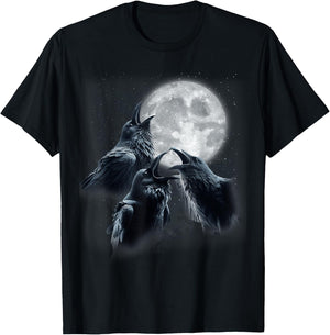3 Black Raven Howling At The Moon Funny Crow Raven Bird Kids T-Shirt - T-Shirt | Black