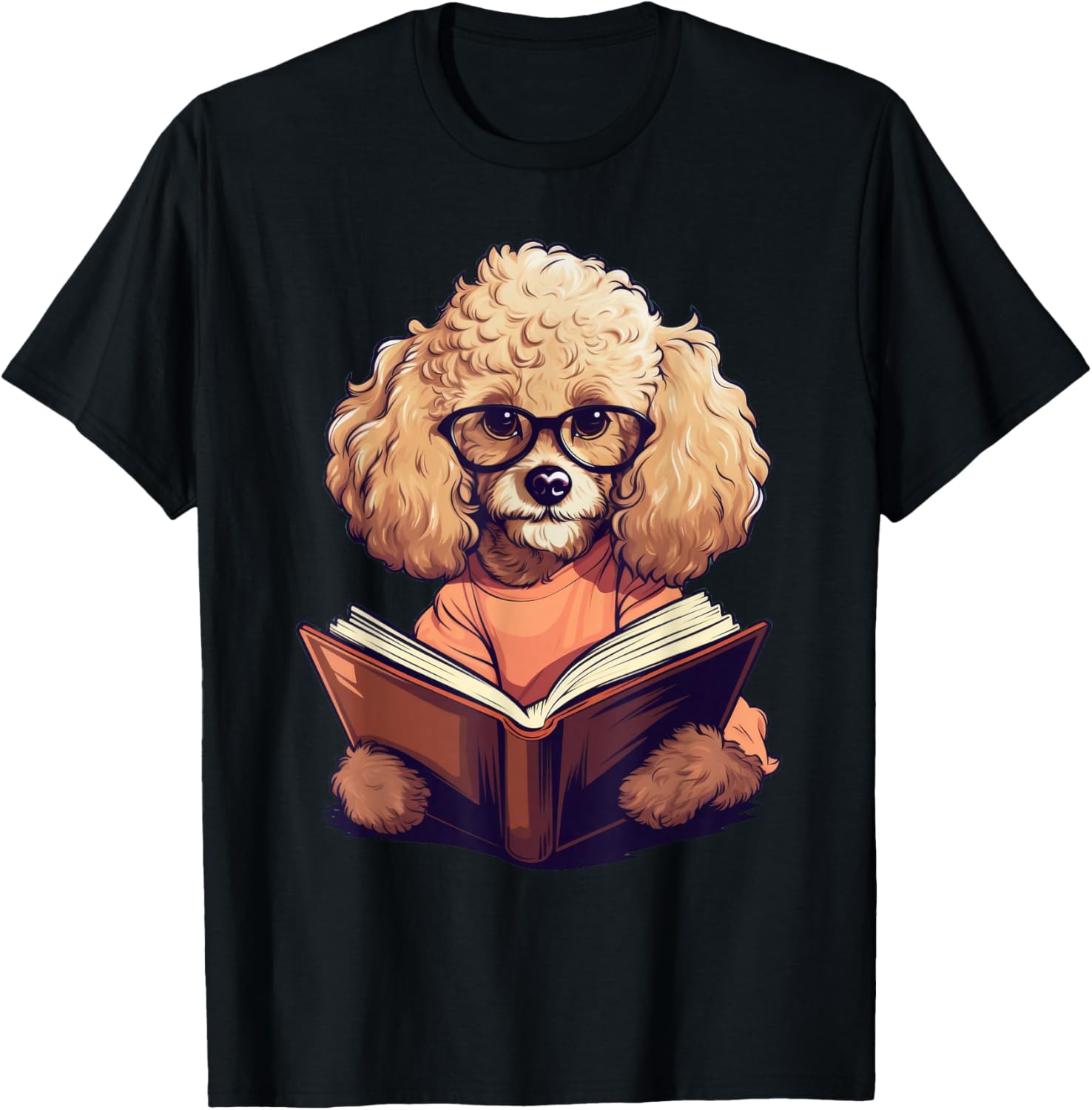 Cute Dog Poodle Reading Book T-Shirt - T-Shirt | Black
