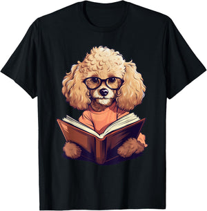 Cute Dog Poodle Reading Book T-Shirt - T-Shirt | Black