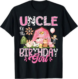 Uncle Of The Birthday Girl Pink Farm Cow First Birthday T-Shirt - T-Shirt | Black