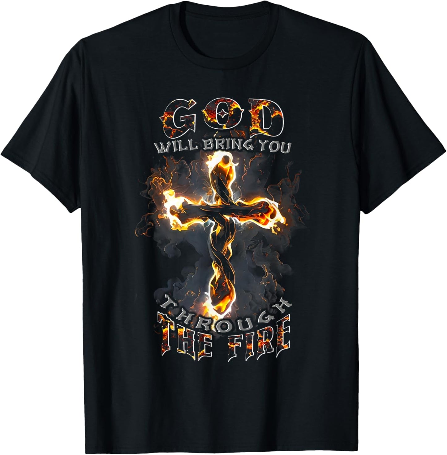 God Will Bring You Through The Fire Vintage Cross Christian T-Shirt - T-Shirt | Black