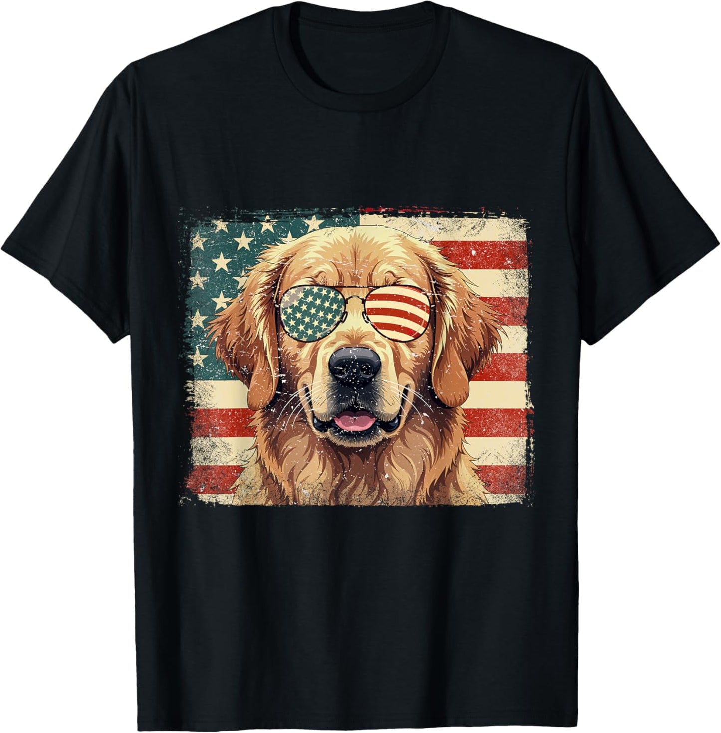 Patriotic Golden Retriever Dog Lover USA Flag 4th Of July Men Women Kids T-Shirt - T-Shirt | Black