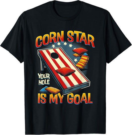 Corn-Star Your Hole Is My Goal Cornhole Team Vintage Sport T-Shirt - T-Shirt | Black
