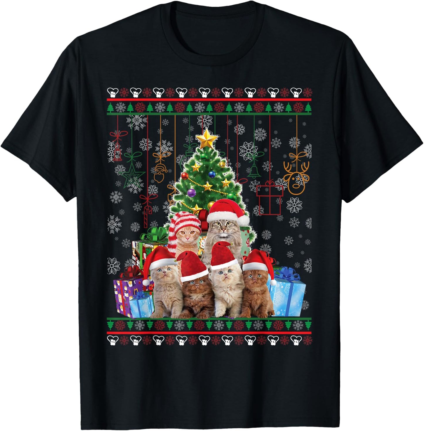 Cat Christmas Funny Ugly Women Men Merry Gift Small T-Shirt - T-Shirt | Black