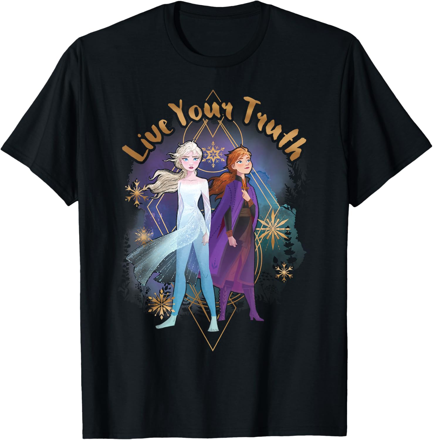Disney Frozen 2 Elsa Anna Live Your Truth Geometric Portrait T-Shirt - T-Shirt | Black