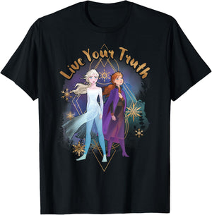 Disney Frozen 2 Elsa Anna Live Your Truth Geometric Portrait T-Shirt - T-Shirt | Black