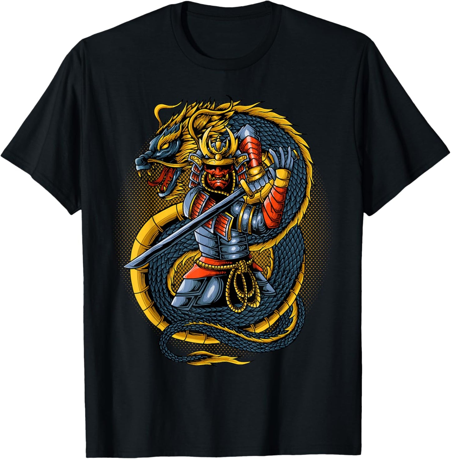 Japanese Oni Samurai Warrior With Dragon T-Shirt - T-Shirt | Black