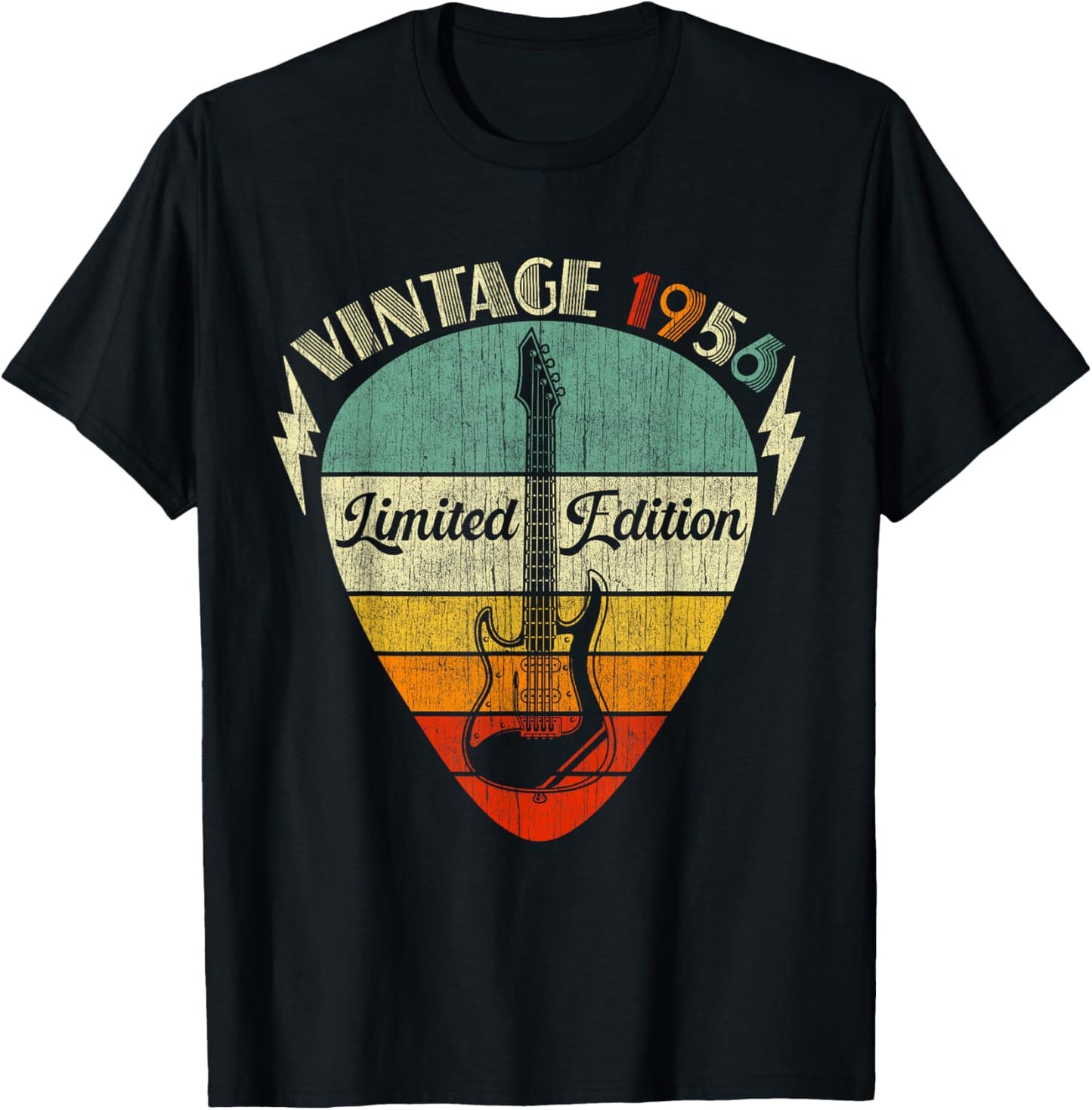 70th Birthday Gifts Vintage 1956 70 Years Old Guitar Lover T-Shirt - T-Shirt | Black