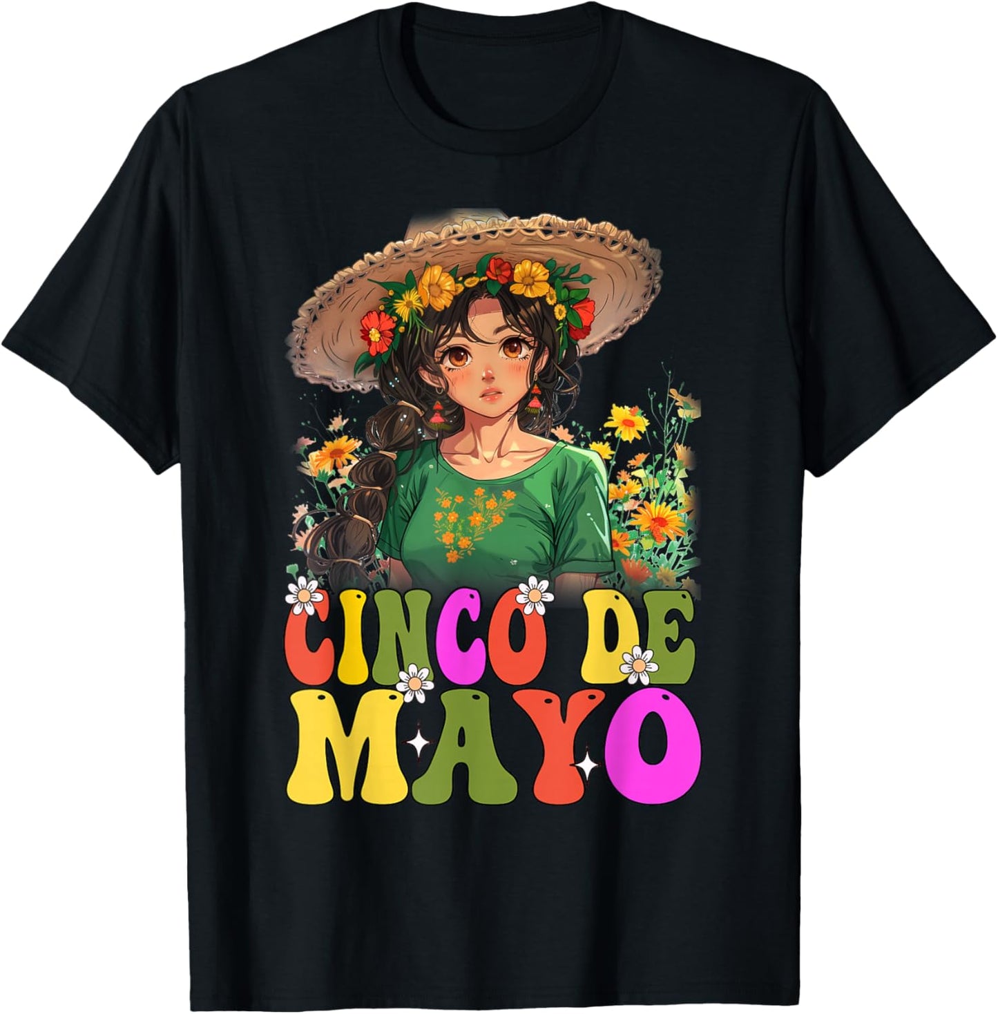 Otaku Girl Cinco De Mayo Mexican Fiesta 5 De Mayo Anime Girl T-Shirt - T-Shirt | Black
