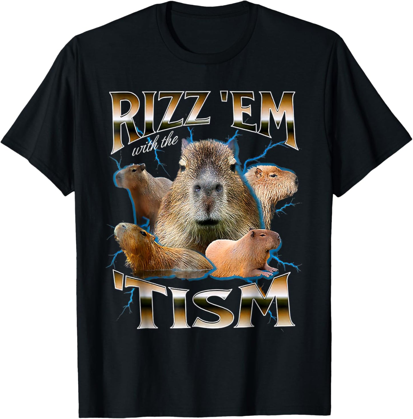 Funny Oddly Dank Meme Rizz Em With The Tism Capybara T-Shirt - T-Shirt | Black