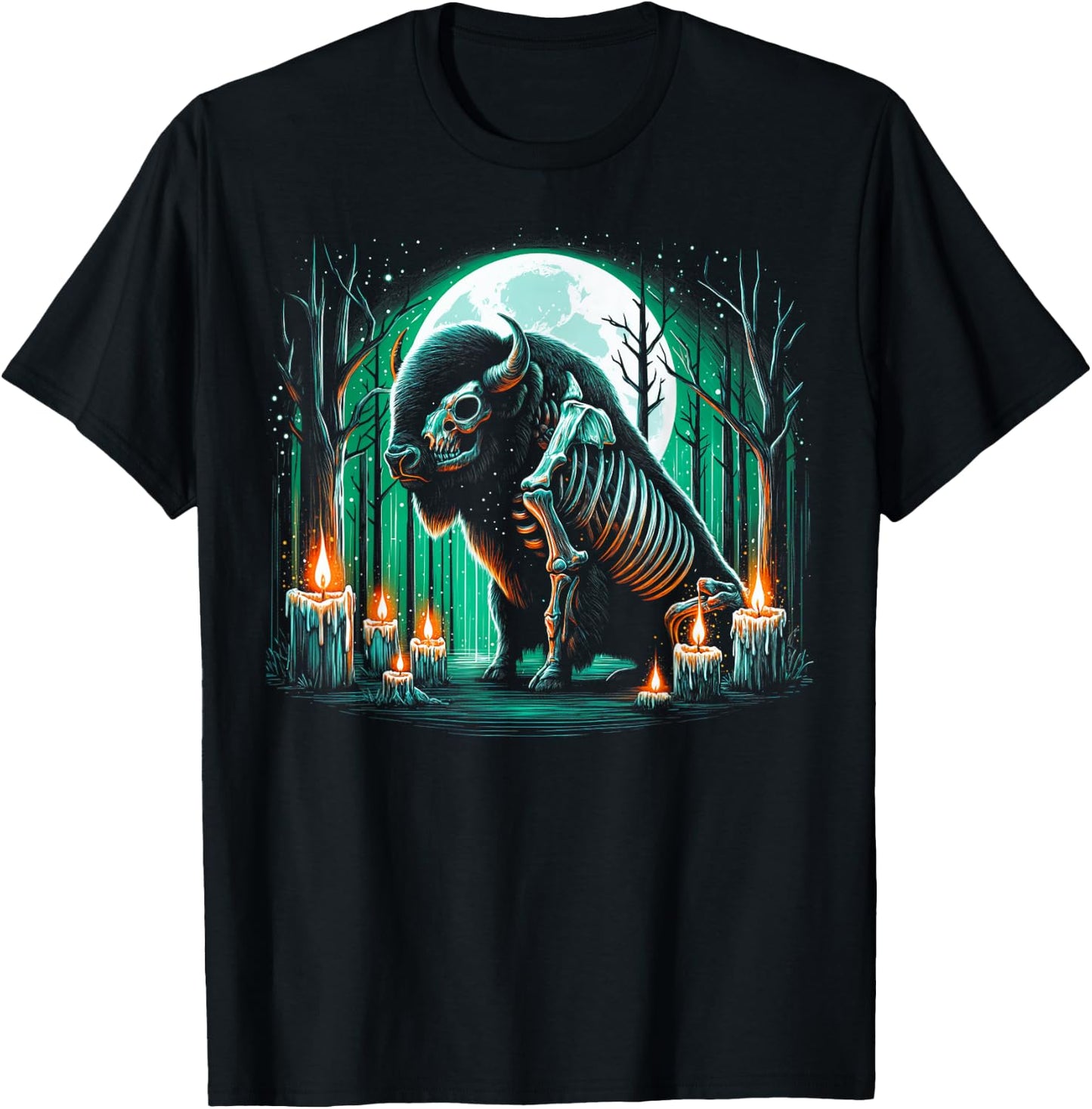 Cool Bison Skeleton Halloween Christmas Birthday T-Shirt - T-Shirt | Black