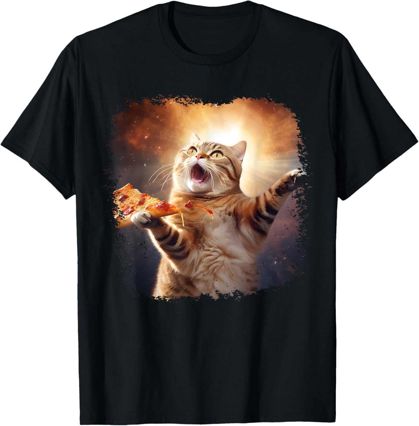Space Cat Pizza Cat Galaxy Cute Kitty In Space Pizza Lovers T-Shirt - T-Shirt | Black