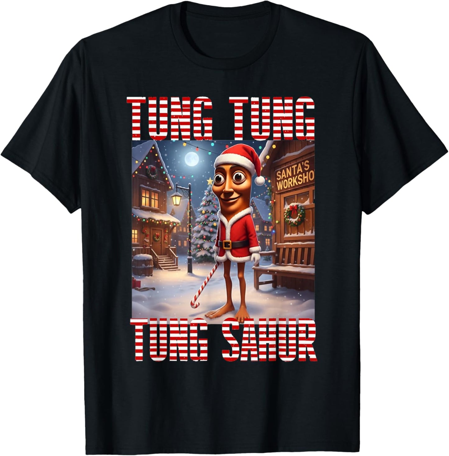 Tung Tung Tung Sahur - Merry Christmas Xmas Brainrot T-Shirt - T-Shirt | Black